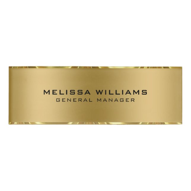 Black & Gold Stripes Modern Geometric Design Name Tag (Front)