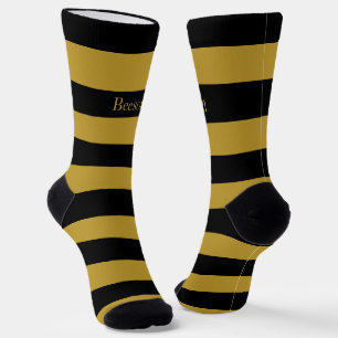 Black Gold Stripes Monogram Crew Socks