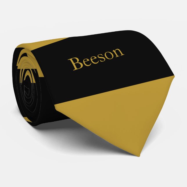Black Gold Stripes Monogram Neck Tie (Rolled)