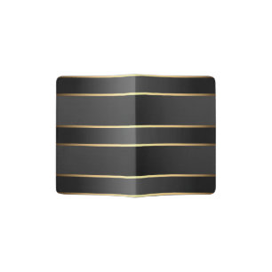 Black Gold Stripes Pattern Passport Holder