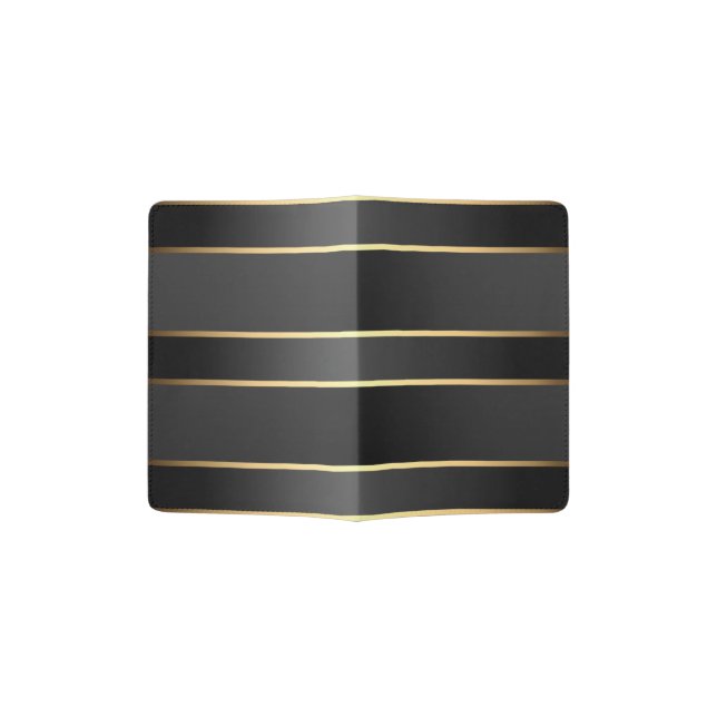 Black Gold Stripes Pattern Passport Holder (Opened)