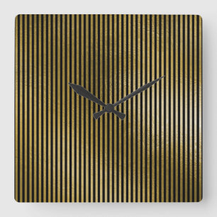 Black Gold Stripes Sepia Minimal Name Geometry Square Wall Clock