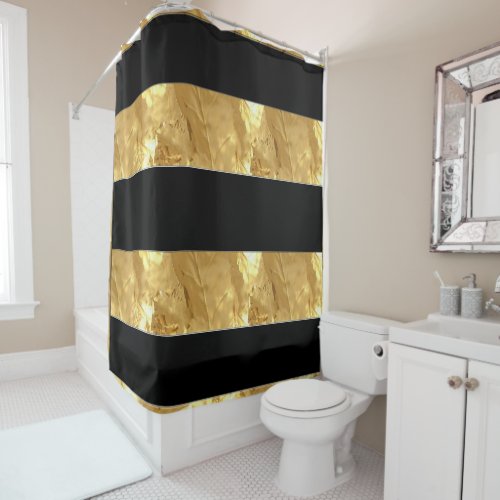 Black Gold Stripes Shower Curtain