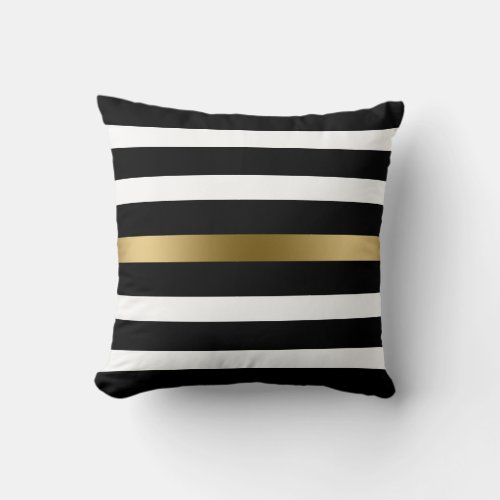 Black  Gold Stripes Throw Pillow