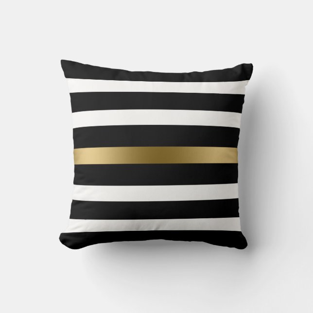 Black & Gold Stripes Throw Pillow (Front)
