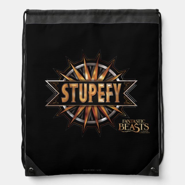 Black & Gold Stupefy Spell Graphic Drawstring Bag (Front)