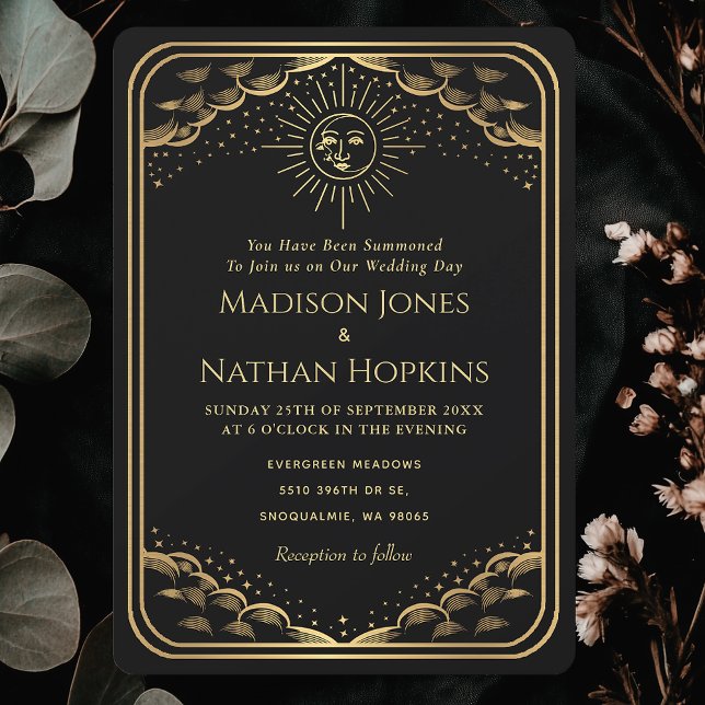 Black Gold Sun Moon Tarot Card Wedding Invitation (Creator Uploaded)