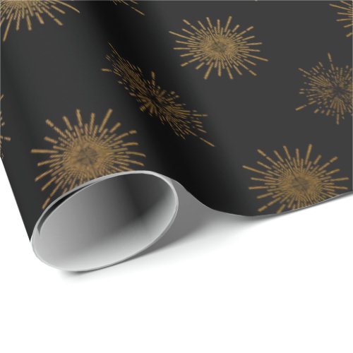 Black Gold Sun Stals Galaxy Elegant Chic Wrapping Paper