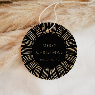 Black & Gold Sunburst Art Deco Merry Christmas Favor Tags