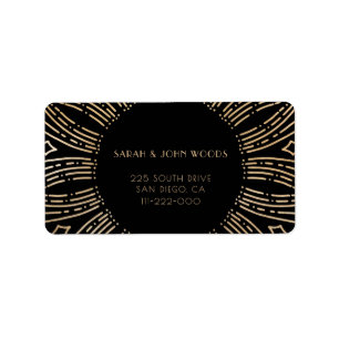 Black & Gold sunburst frame art deco address Label