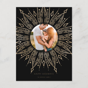 Black & Gold sunburst frame art deco Christmas Postcard