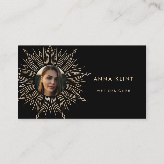 Black & Gold sunburst frame art deco photo Business Card (Front)