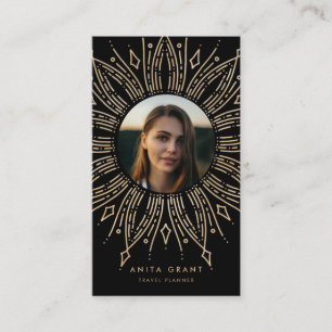 Black & Gold sunburst frame art deco vertical Business Card