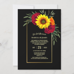 Black Gold Sunflower Rose Wedding Reception Invitation
