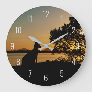 Black & Gold Sunset Australia Kangaroo Landscape Large Clock