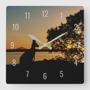 Black & Gold Sunset Australia Kangaroo Outline Square Wall Clock