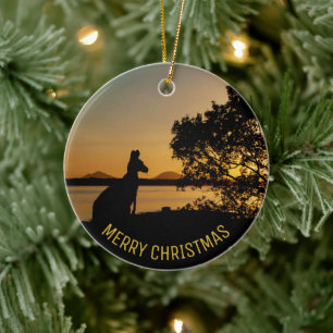 Black & Gold Sunset Kangaroo Tree Photo Australia Ceramic Ornament
