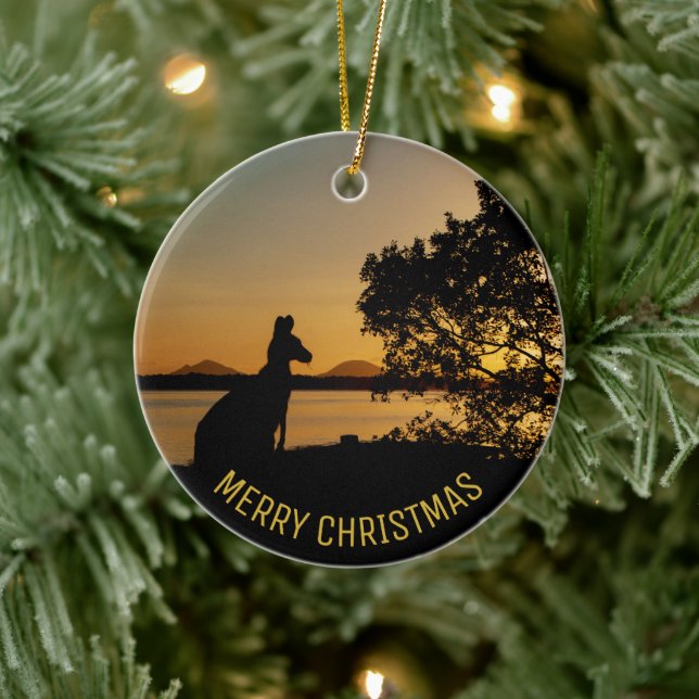 Black & Gold Sunset Kangaroo Tree Photo Australia Ceramic Ornament (Tree)