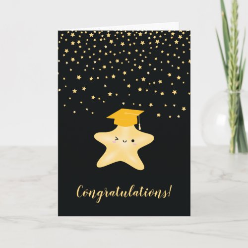 Black  Gold Super Star Graduation Congratulations Card