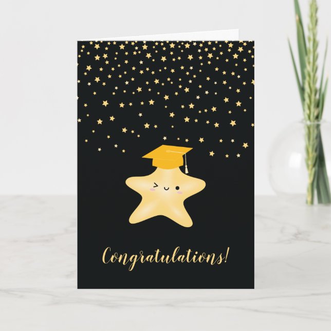 Black & Gold Super Star Graduation Congratulations Card (Front)