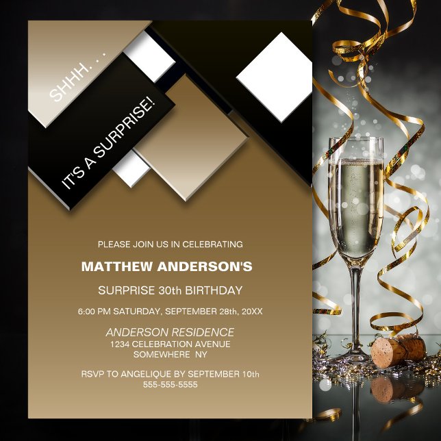 Black Gold Surprise 30th Birthday Party Invitation (Creator Uploaded)