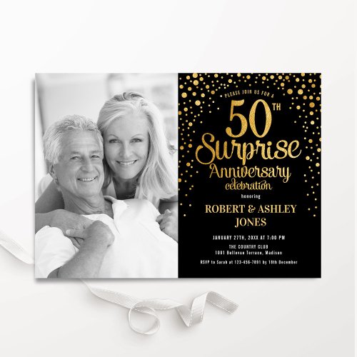 Black Gold Surprise 50th Anniversary Photo Invitation