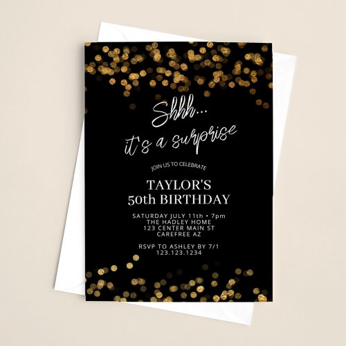 Black Gold Surprise 50th Birthday Invitation