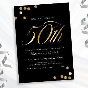Black Gold Surprise 50th Birthday Party Invitation