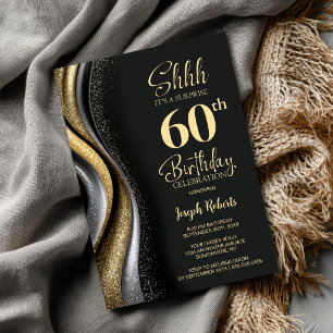 Black Gold Surprise 60th Birthday Party Invitation