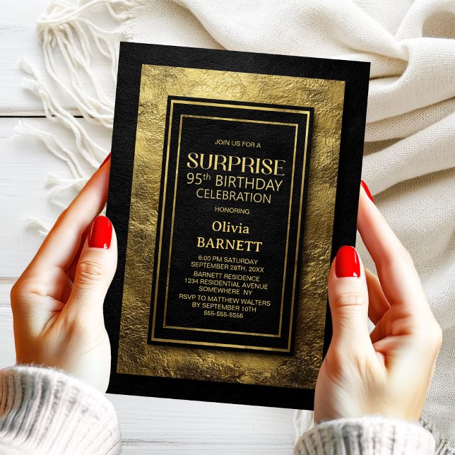 Black Gold Surprise 95th Birthday Party Invitation (Creator Uploaded)