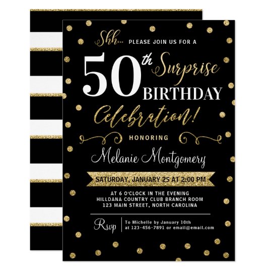 Black Gold Surprise Birthday Party Invitation | Zazzle.com