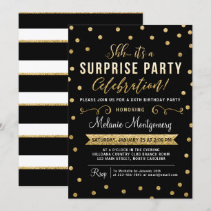 Black Gold Surprise Birthday Party Invitation