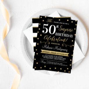 Black Gold Surprise Birthday Party Invitation