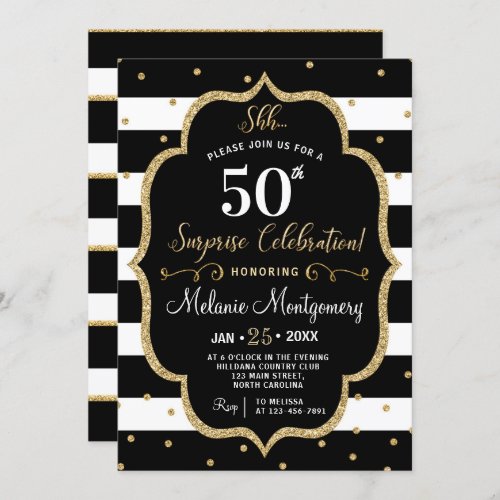 Black Gold Surprise Birthday Party Invitation