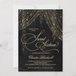 Black Gold Sweet 16 Invitation
