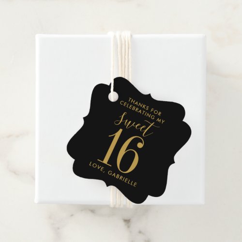 Black Gold Sweet 16 Photo Name Thank You Birthday  Favor Tags