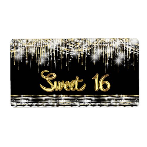 Black Gold Sweet 16 Water Bottle Labels