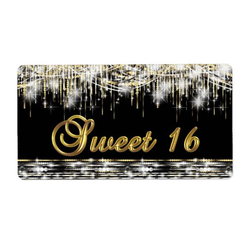 Black Gold Sweet 16 Water Bottle Labels