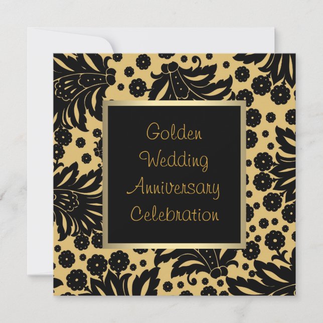 Black Gold Swirl 50th Wedding Anniversary Invitation (Front)