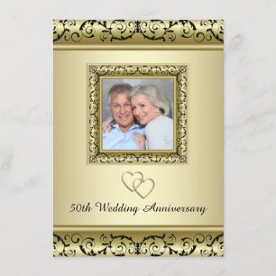 Black Gold Swirl 50th Wedding Anniversary Party Invitation