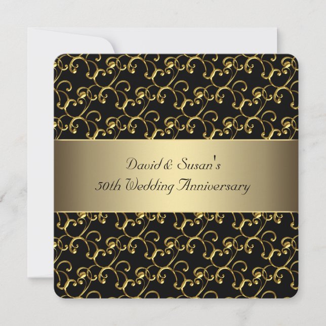 Black Gold Swirl 50th Wedding Anniversary Party Invitation (Front)