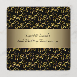 Black Gold Swirl 50th Wedding Anniversary Party Invitation