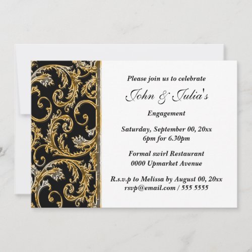 Black gold swirl engagement anniversary CUSTOMIZE Personalized Announcements