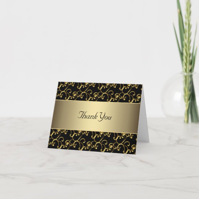 Black Gold Swirl Gold Thank You Cards (Front)