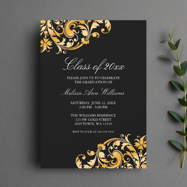 Black Gold Swirl Graduation Party Announcement (Creator Uploaded)