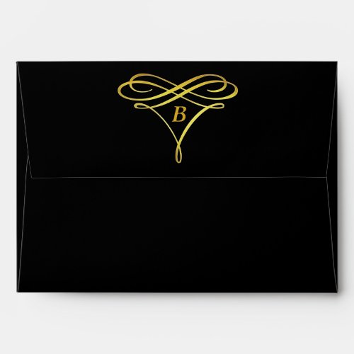 Black Gold Swirl Ornate Monogram Envelope