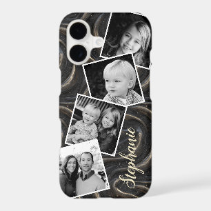 Black Gold Swirl Photo Collage Personalized iPhone 17 Case
