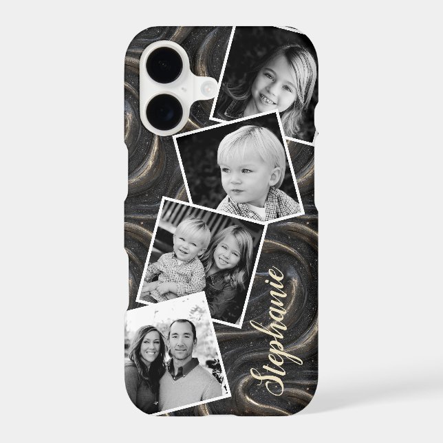 Black Gold Swirl Photo Collage Personalized Case-Mate iPhone Case (Back)