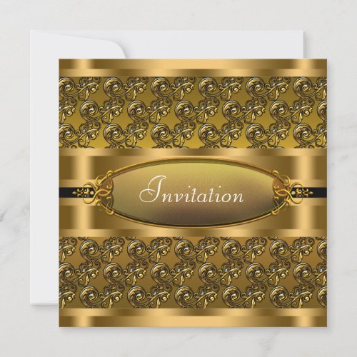 Black Gold Swirls All Occasion Party Invitation