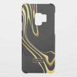 Black &  gold swirls design uncommon samsung galaxy s9 case<br><div class="desc">Modern elegant cool abstract gold tones swirly design on dramatic black background color that is changeable to any color of your choice..
Optional monogram.</div>